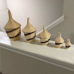 Rare  Rwandan Handmade Nesting Baskets with Lids 2.5”-9.5” set of 5